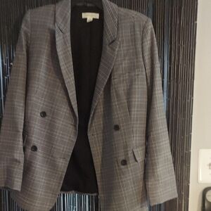 Treasure Bond Gray Plaid Double-Breasted Blazer